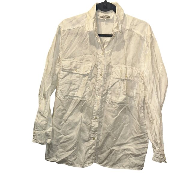 Bloomingdales WOMAN PLUS white LINEN Out of Africa Safari button down sh… - Picture 1 of 5